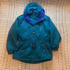 Skiing Passport Innsbruck Vintage Teal Snow Skiing or Boarding Jacket Small